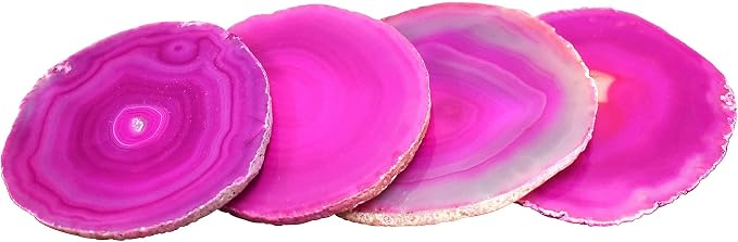 Nature's Decorations Pink Agate Stone Coasters - Set of 4, Polished Geode Drink Mats for Dining & Coffee Table & Kitchen Geode Decor Non-Toxic 4.5-5" Diameter