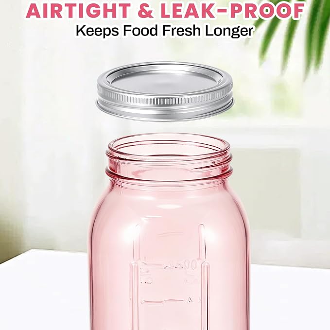 Norme 3 Pcs 64 oz Glass Mason Jars Glass Mason Jars Canning Container Set Embossed Half Gallon Fermenting Container with Airtight Lids for Canning Freezing Preserving Beverages Decor (Pink)