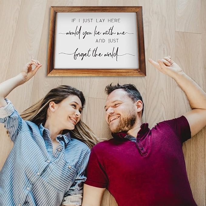 CHDITB If I Just Lay Here Framed Wood Sign Plaque(16"×11"), Wooden Wall Table Sign Home Decor with Inspirational Quotes, Minimalist Wall Art Sign for Bedroom Living Room Farmhouse Housewarming Gift