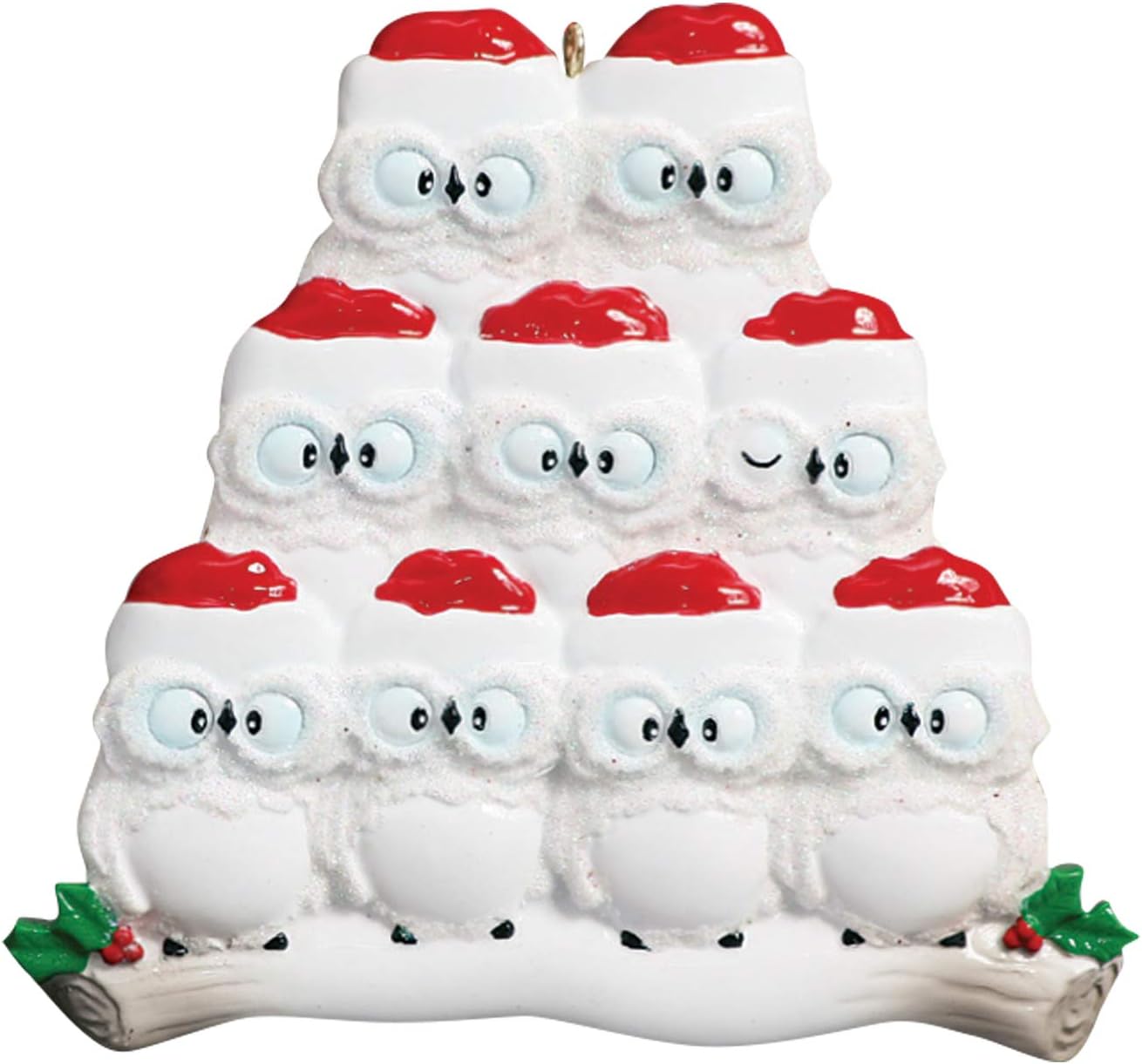 3D Owl Family of 9 Christmas Ornament 2025 Personalized Family Christmas Ornaments 2025 | White Holiday Keepsake Personalized Tree Ornaments Customizable Gifts Woodland Owls of Nine Ornament Holly