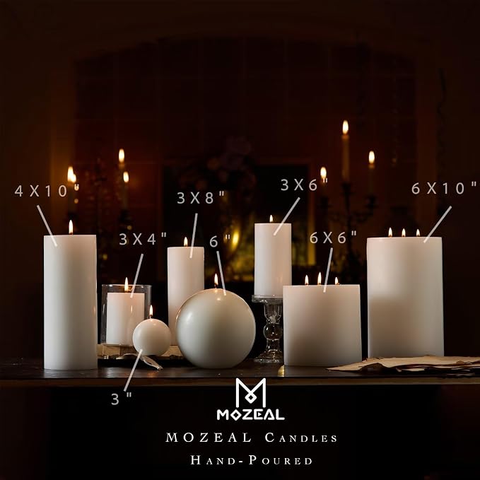 MOZEAL Hand-Poured, 6 Inch White Large Round Ball Candles - Elegant White Round Pillar Candles, Dripless, Unscented, Smokeless, Ideal for All Occasions.