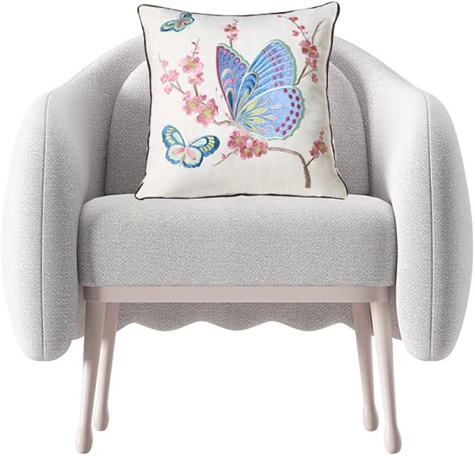 Set of 2 Embroidered Decorative Throw Pillow Covers Couch Square Pillowcases Cushion for Bedroom Sofa Farmhouse Decor 18x18 Inch (Blue Butterfly)