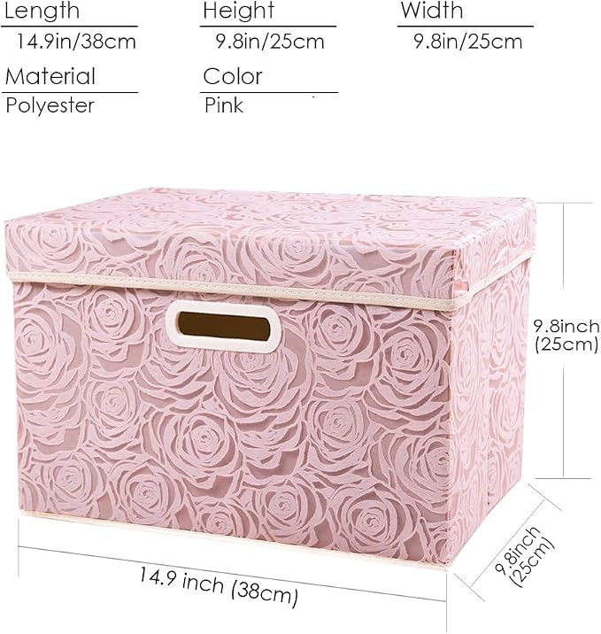 PRANDOM Collapsible Storage Boxes with Lids Fabric Decorative Storage Bins Cubes Organizer Containers Baskets with Cover Handles Divider for Bedroom Closet Living Room 14.9x9.8x9.8 Inch 1 Pack
