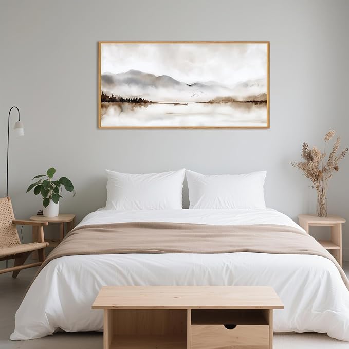 DRACIT Neutral Abstract Mountain Framed Canvas Print Wall Art Set,Watercolor Beige and Gray Landscape Wall Decor,Modern Minimalist Nature Artwork for Living Room,Bedroom-20 x40