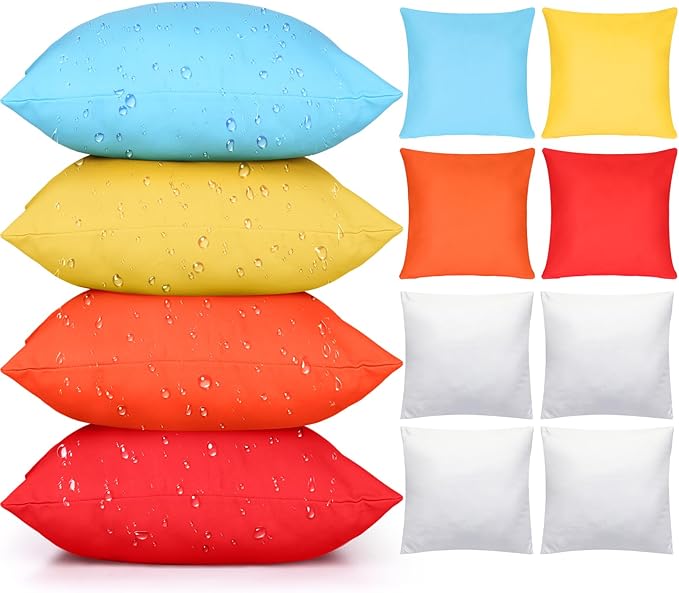 Colingmill 4 Set Waterproof Colorful Outdoor Throw Pillow Covers with 4 Pillow Inserts 18 x 18 Inch Picnic Decorative Waterproof Throw Cushion for Home Sofa Couch Patio