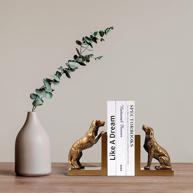 Dog Bookends, Book Ends for Shelves to Hold Books Heavy Duty, Creative Resin Book Holders for Kitchen Desk Home Office