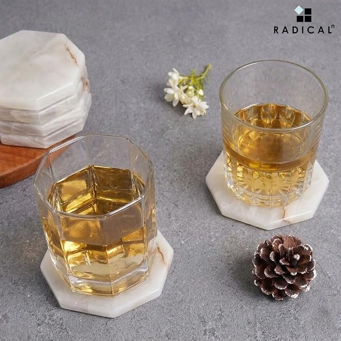 Radicaln Marble Coasters Set of 6 Handmade 3.5" Inch White Onyx Star Coasters for Drinks, Ideal Coaster Set for Dining & Coffee Tables