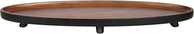 Kate and Laurel Tomaz Modern Decorative Mango Wood Oval Footed Tray, 23 x 7, Walnut Brown and Black, Transitional Food-Safe Wooden Coffee Table Tray with Elevated Design and Unique Oval Shape