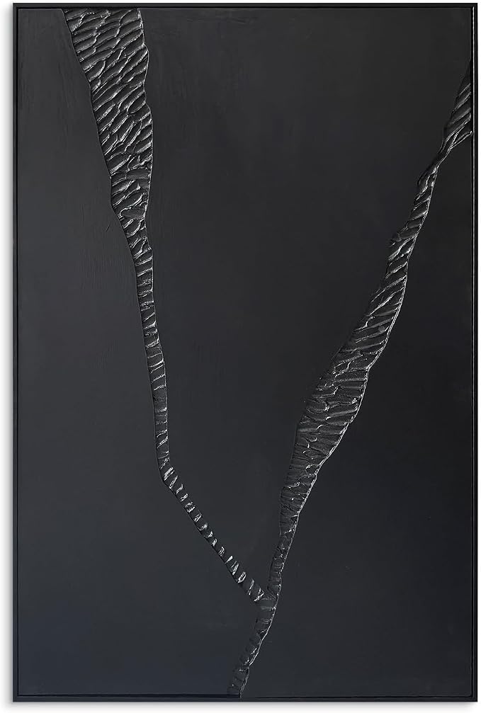 SAFERRYHOME Black 3D Textured Abstract Minimalist Wall Art, 24"x36" Framed | Large Black Modern Framed Wall Decor, Contemporary Painting Artwork for Home Office Living Room Hallway, 24"x36"