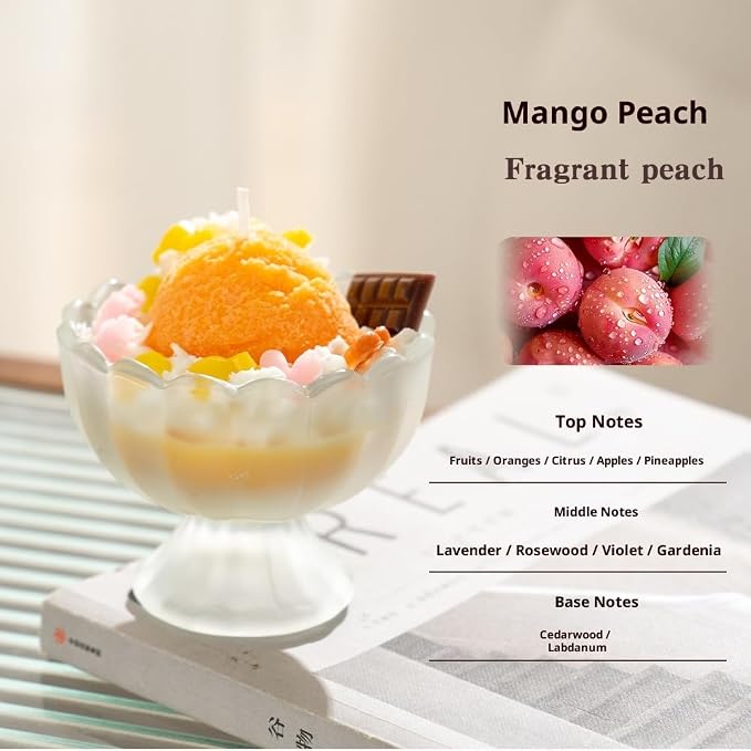 Generic Ice Cream Aromatherapy Candles, Glass Goblet, Decorative Dessert Shape, Fruits Fragrance, Birthday Festival Party Mother Gift (Fragrant Peach)