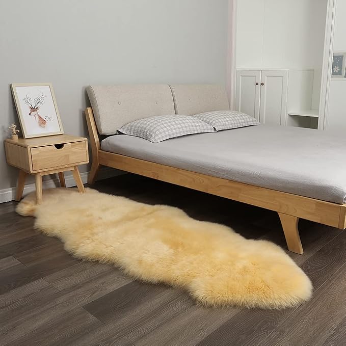 AOGELAN Premium Genuine Sheepskin Rug, Real Australia Sheepskin Natural Lambskin Fur Area Rug Seat Covers for Kids Bedroom Sofa Chair Cover Pets Dogs Mat Double Pelt/2FT*6FT Golden Yellow