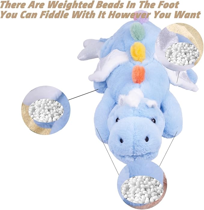 ARELUX Large 36in Cute Dragon Stuffed Animals Plush Toy Soft Sky Blue Pterosaur Plushie Giant Fuzzy Dinosaur Pillow Plushies with White Wings Cuddly for Friends Family Member