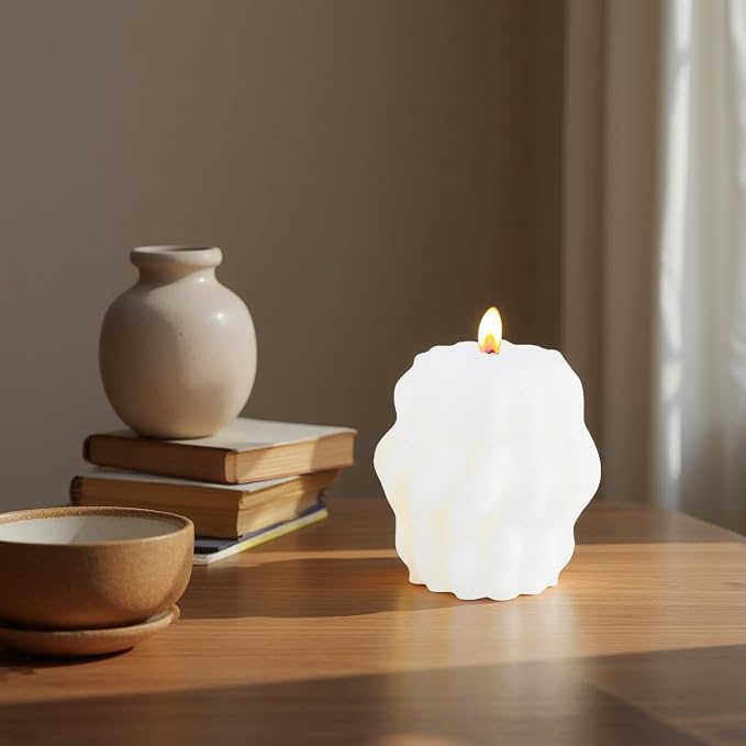 Pillar Candles Modern Aesthetic Ribbed Decorative Candle Set Cute Soy Wax Scented Ribbed Decor for Home (Style2)