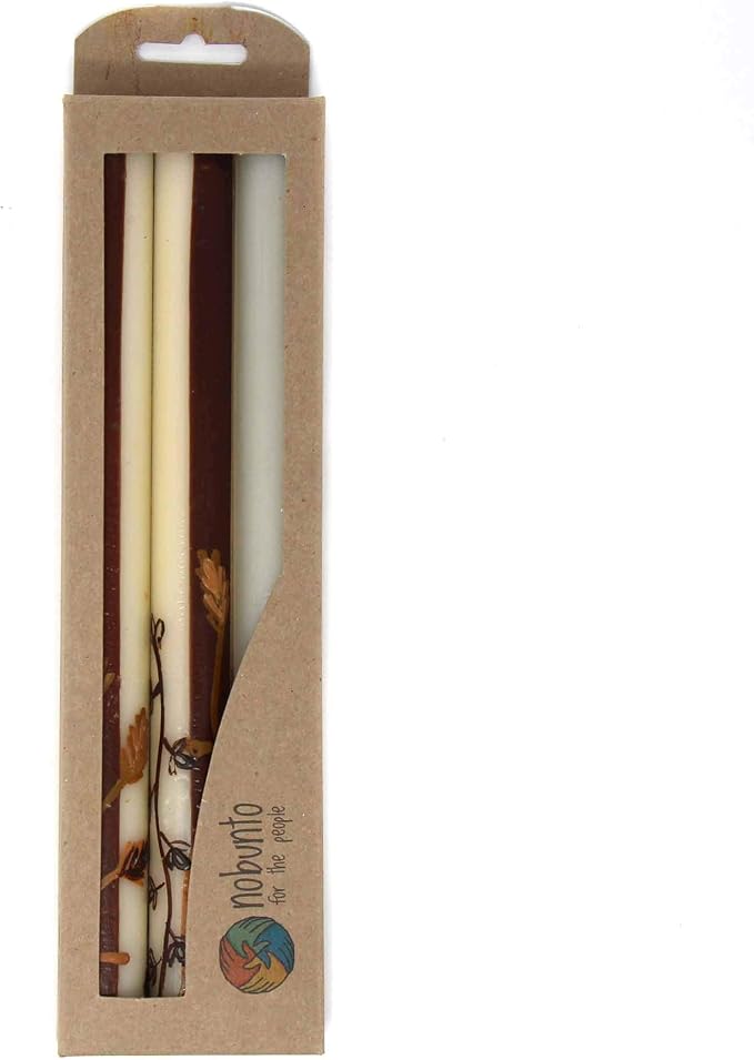 Global Crafts Kiwanja Design - Hand-Painted Taper Candles - Unscented South African Candles Set of 3