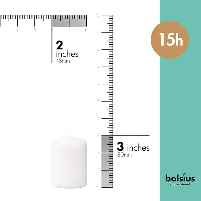 Bolsius White Pillar Candles – 2x3 Inches – 20 Pack Unscented – 15 Hours