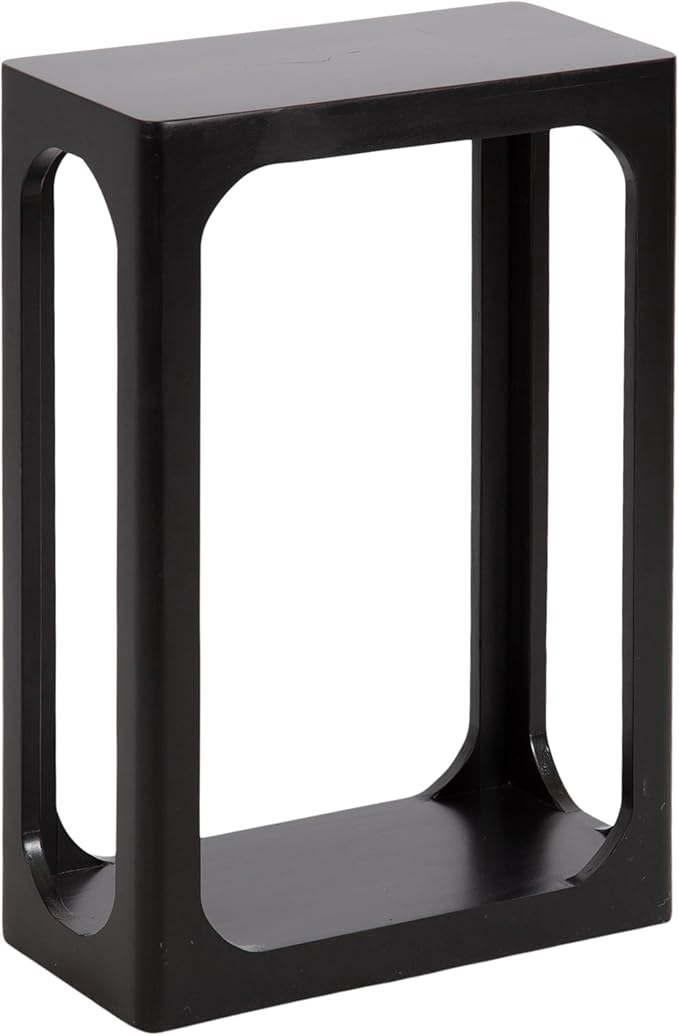 Kate and Laurel Dahl Modern Slatted Wooden Slim Side Table; 16 x 8 x 24; Black; Transitional Wood Narrow End Table for Use as Living Room Plant Stand or Small Bedroom Nightstand