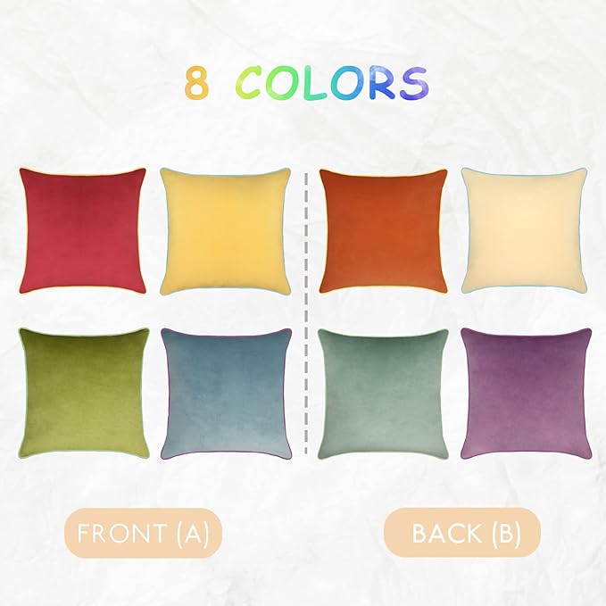 Btyrle Throw Pillow Covers 18x18 Inches Set of 4 Soft Velvet Couch Cushion Covers Modern 8-Colors Rainbow Designsfor Sofa Bedroom Home Decor(Rainbow Series with Edge)