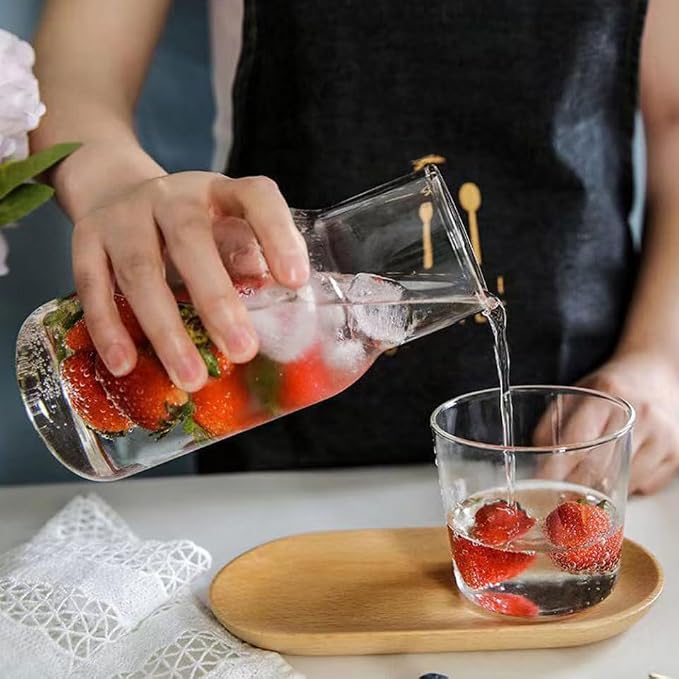 PRETYZOOM Bedside Carafe with Cup and Tray Transparent Glass Water Carafe Set for Nightstand Bedroom or Bathroom 16 Oz Drinking for Water Tea and Mouthwash