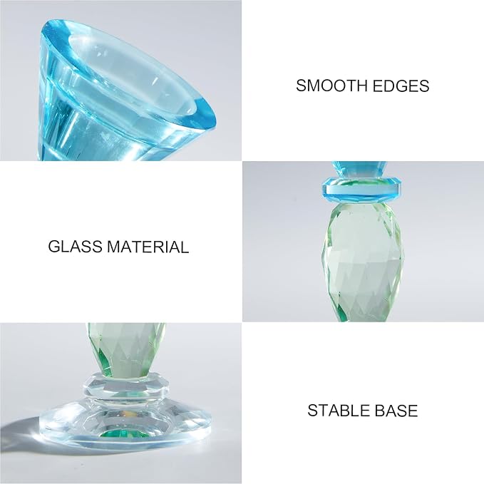 DN DECONATION Glass Candle Holder, Blue Clear Crystal Candlesticks Holders | Set of 3, Crystal Tealight Candles Holder for Table Centerpiece Wedding Decorations Housewarming Gift Living Room Party