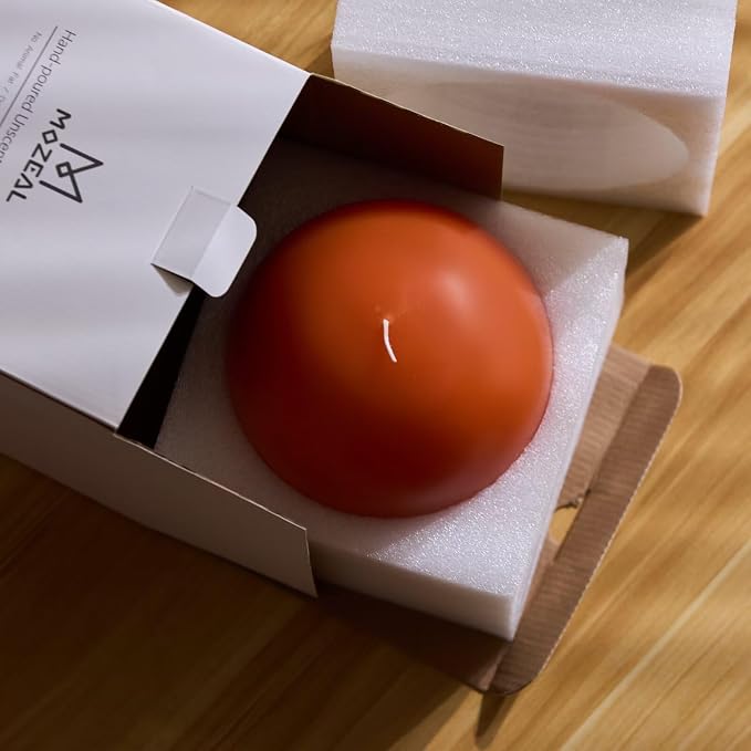 MOZEAL Hand-Poured, 6 Inch Orange Large Round Ball Candles - Elegant Orange Round Pillar Candles, Dripless, Unscented, Smokeless, Ideal for Halloween Decor.