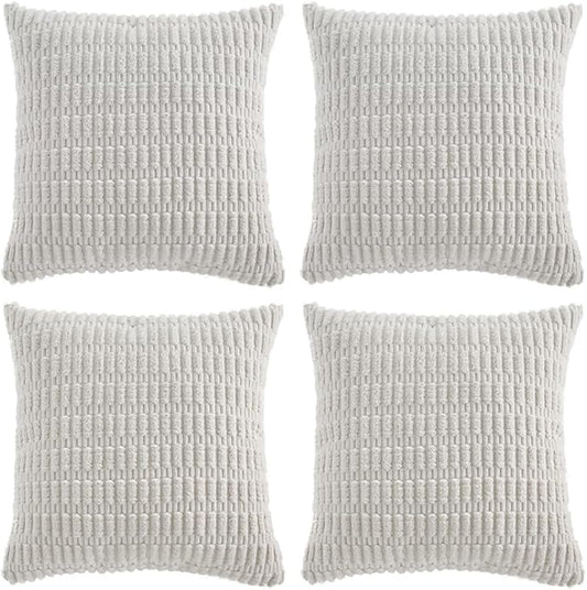 Fancy Homi 4 Packs Decorative Throw Pillow Covers for Living Room Couch Bed, Modern Farmhouse Boho Home Décor Accent Cushion Case, 18" x 18" (Pack of 4), White