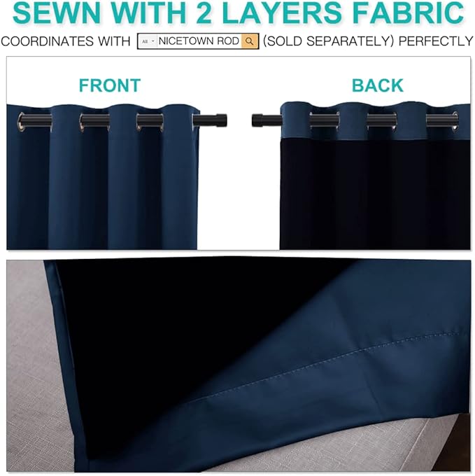NICETOWN 100% Blackout Cold Blocking Curtain, Thermal Insulated & Energy Efficiency Window Draperies for Guest Room, Full Shading Panels for Shift Worker & Light Sleepers, Navy Blue, 70W x 84L, 2 PCs