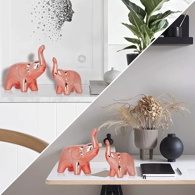 A Pair Elephant Statue Home Decor,Modern Style Figurines,Sculpture for Office Desktop Bookshelf Living Room (Rose Gold)