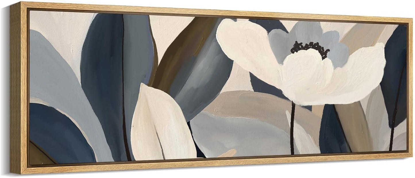 MUDECOR Large Framed Canvas Print Wall Art Neutral Toned Floral Abstract Antique Retro Fine Art Illustrations Decorative Colorful for Bedroom - 60"x20"