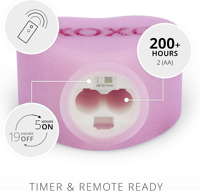 Luminara Candy Heart XOXO Pastel Orchid Candle- Flameless Real-Flame Romantic Battery Operated LED Decor- Valentine's Day Collection- 3.5" x 4.5"