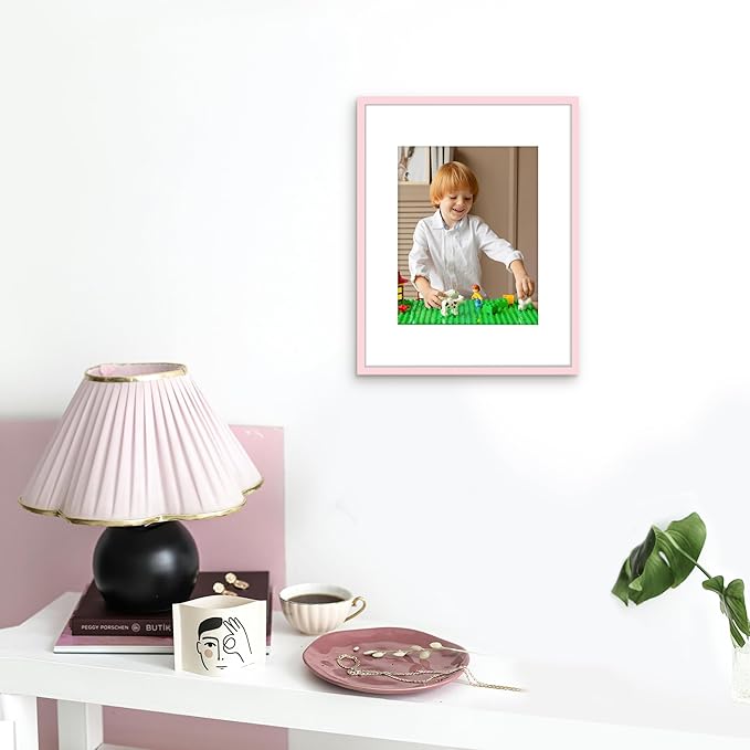 Picrit 11x14 Picture Frame Set of 12, Display 8x10 with Mat or 11x14 without Mat, Photo Frames for Wall Mounting or Table Top Display, Pink