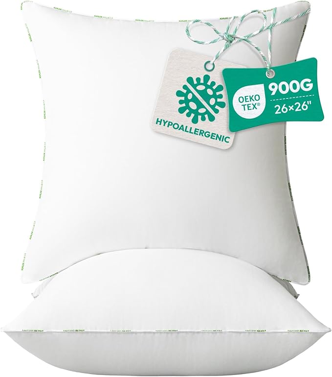 Ashler Home Deco Throw Pillow Inserts (Pack of 2, 26 x 26 Inches, White) - Hypoallergenic 100% Virgin Fiber Square Form Microfiber Throw Pillows for Bed and Couch Pillows | Indoor Decorative Pillow
