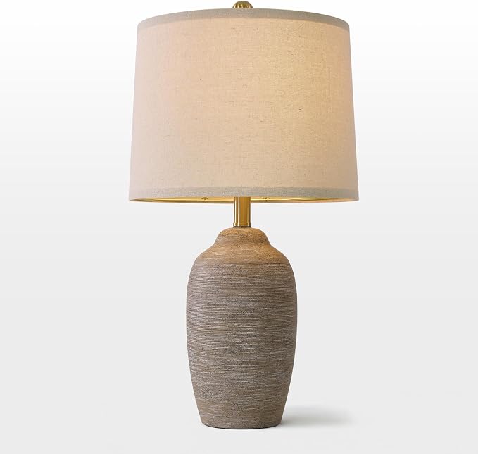 USumkky 24.5" Handcrafted Ceramic Table Lamp with 5FT Cord, Single Farmhouse Vintage Rustic Bedside Lighting for Living Room Bedroom Entryway Linen Shade Nightstand End Table Decor (Bulb Not Included)