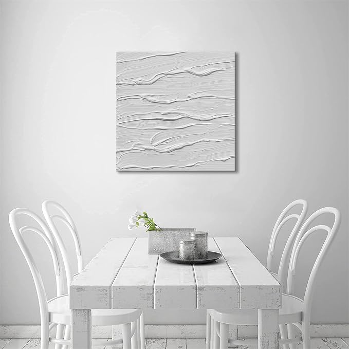 zoinart White Textured Canvas Wall Art, Hand Painted 3D Oil Painting on Canvas, 20 x 20 Inches Abstract Texture Artwork White Wall Decor