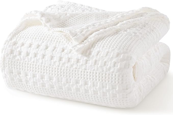 PHF 100% Cotton Waffle Blanket King Size for Bed, Lightweight Breathable and Soft for Summer, Luxury Aesthetic Waffle Weave Blanket for Home Decor & Gifts for Women, 108"x90", White