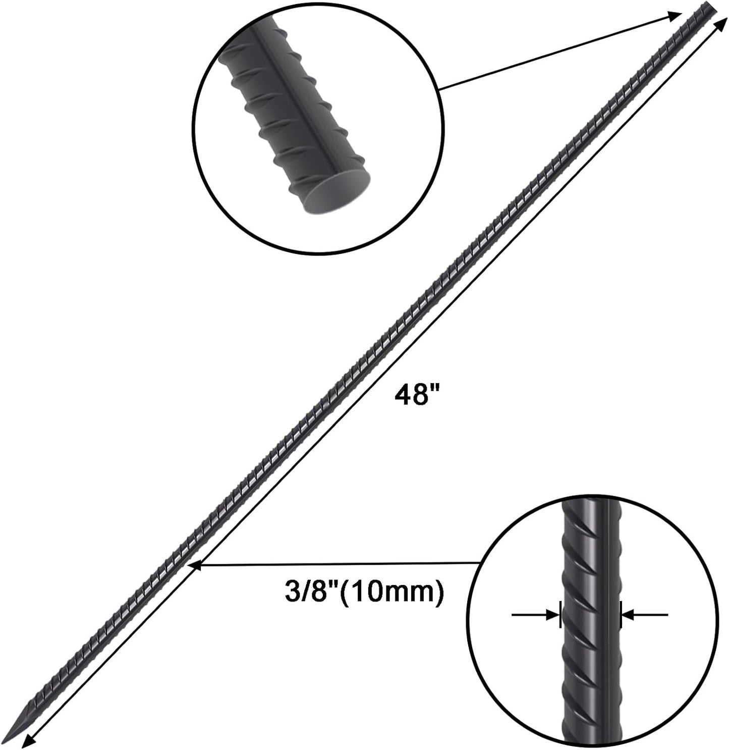 VVOKGO Rebar Stakes 48 Inch 8-Pack Concrete Form Stakes Heavy Duty Straight Ground Anchors, 3/8" Diameter Metal Steel Spikes with Chisel Point End for Plant Support, Garden Border,Landscape Edging