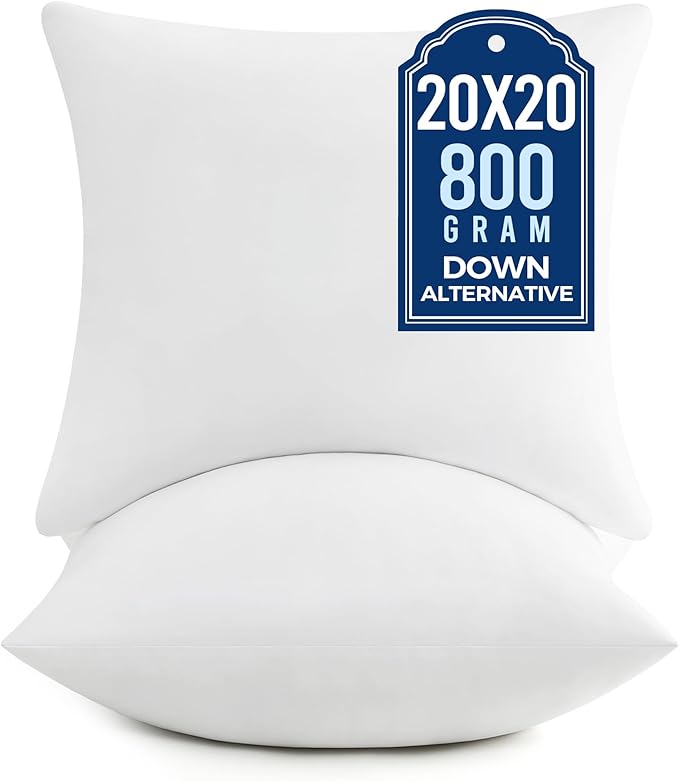 puredown® 20x20 Pillow Inserts, Fluffy Plush Square Form Sham Stuffer Set of 2, Decorative Down Alternative Pillows for Couch, Sofa, Bed and Home Decor