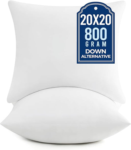 puredown® 20x20 Pillow Inserts, Fluffy Plush Square Form Sham Stuffer Set of 2, Decorative Down Alternative Pillows for Couch, Sofa, Bed and Home Decor