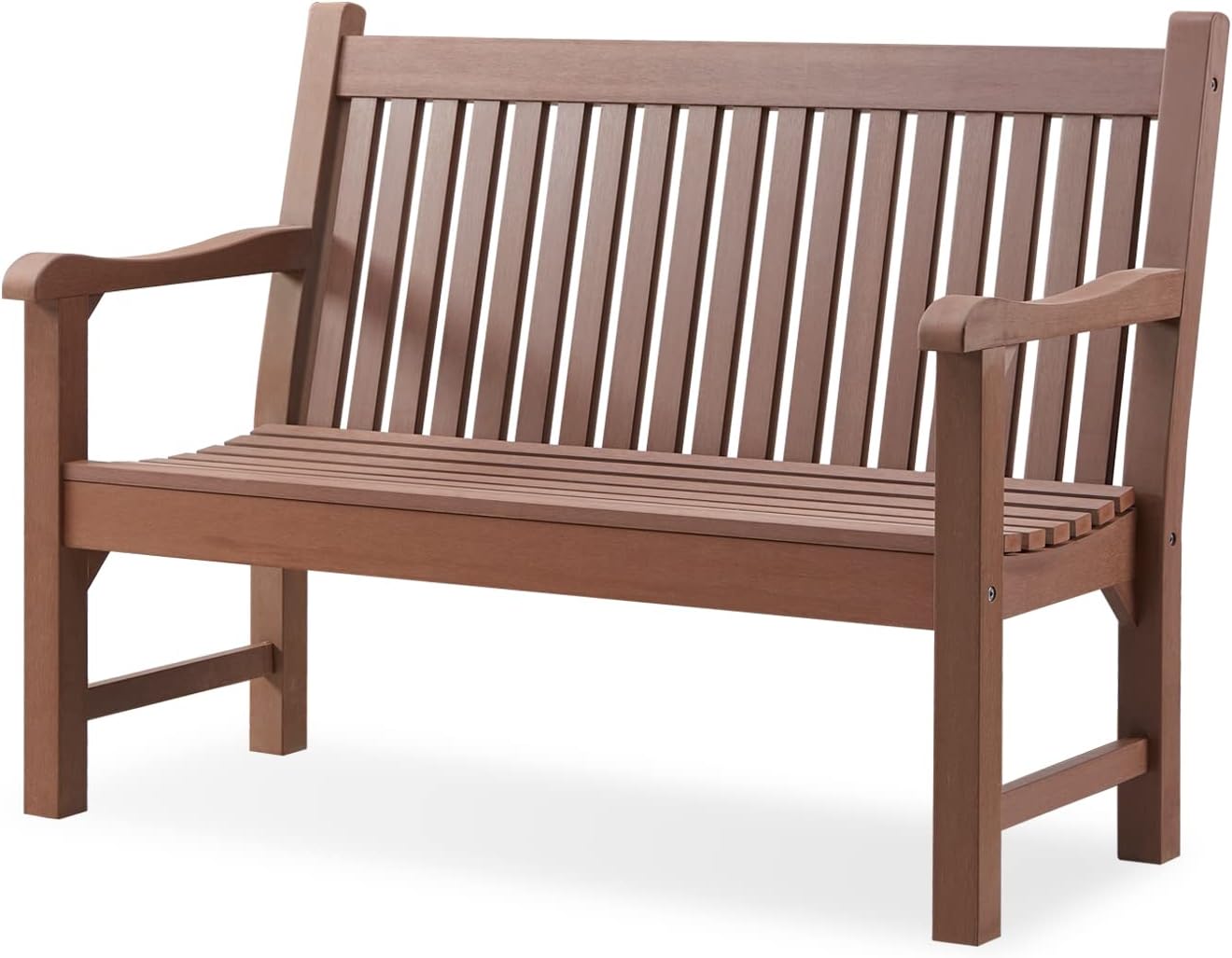 Psilvam Garden Bench, 2-Person Poly Lumber Patio Bench, All-Weather Outdoor Bench That Never Rot and Fade, Suit for Garden, Porch and Park(Brown)