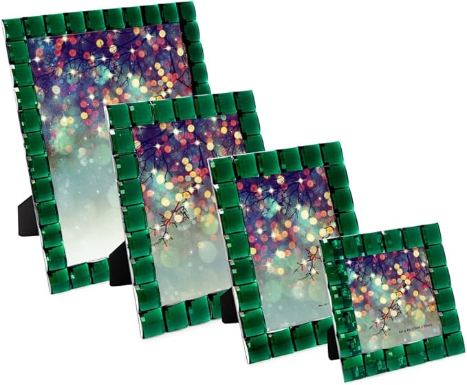 Isaac Jacobs Decorative Sparkling Jewel Picture Frame, Photo Display & Home Décor (4x4, Emerald Green)