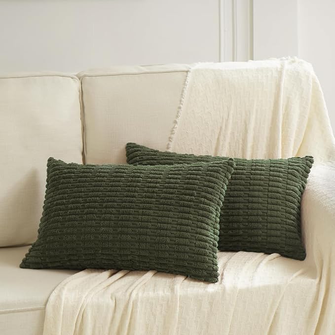 Fancy Homi 4 Packs Decorative Throw Pillow Covers for Living Room Couch Bed, Modern Farmhouse Boho Home Décor Accent Cushion Case, 24" x 12" (Pack of 4), Olive Green