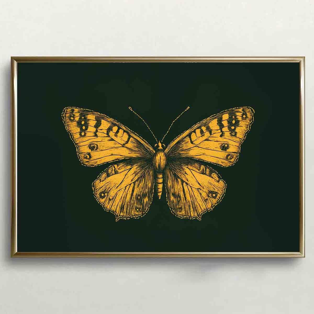 Gold Butterfly Paintings Green Gold Abstract Wall Art Moody Insect Artwork Vintage Butterfly Pictures Abstract Moody Animal Prints Wild Animals Painting Living Room Decor 16x24inch No Frame