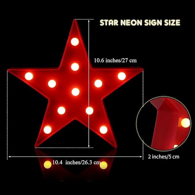 Tarpop 4 Pcs Star Plastic Night Light Battery Operated LED Marquee Star Sign Party Movie Theater Decor Room Wall Lamp for Kids Baby Child Girl Gifts, Birthday Party Christmas Home Bar(Red)