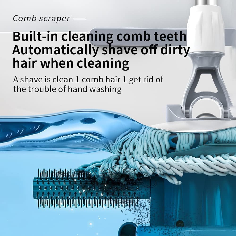 Spin Mop Bucket Deluxe 360 Spinning Floor Cleaning System with 6 Microfiber Replacement Head Refills,62" Extended Handle,4X Wheel for Home Cleaning