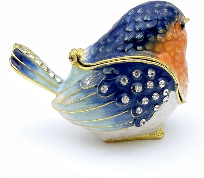 Robin Bird Jewelry Trinket Boxes Hinged Ring Box.Collectible Bird Figurines Home Decor Gifts for Women.Necklace Rings Earrings Organizer.