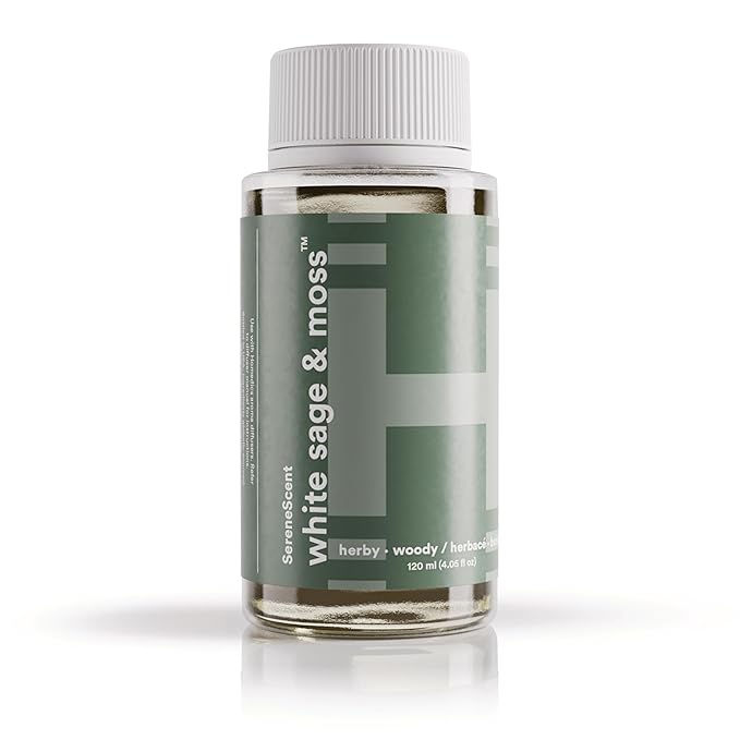 Homedics SereneScent Waterless Diffuser Oil Refill — White Sage & Moss (120ml). Fresh & Earthy Home Fragrance. Compatible with SereneScent Diffusers. Easy Twist Plug & Play