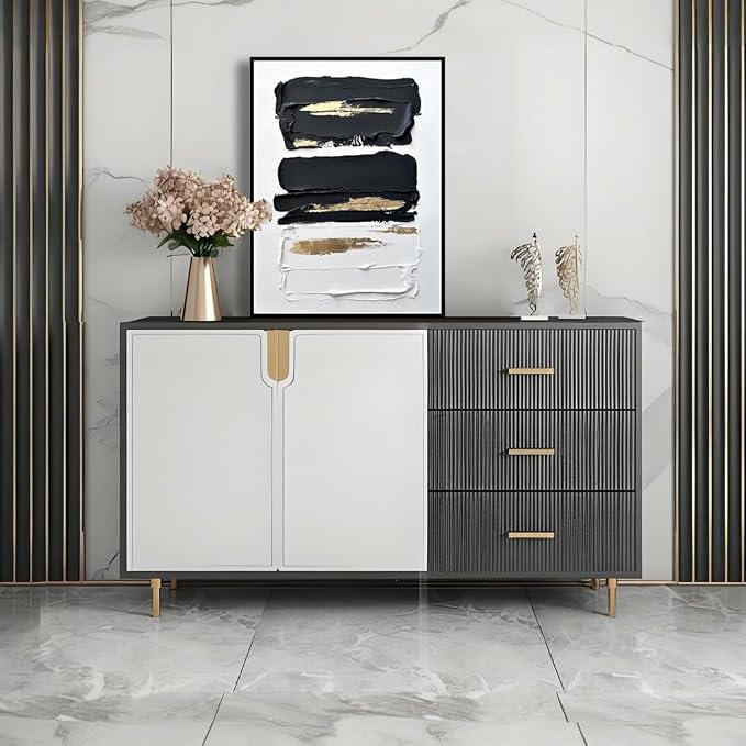 Sofoney - Black Framed Black and White Abstract Wall Art with Gold Foil Hand Painted Black and Gold Brushstrokes Oil Painting Heavy Textured Canvas Wall Decor for Living Room Bedroom Bathroom- 18"x24"