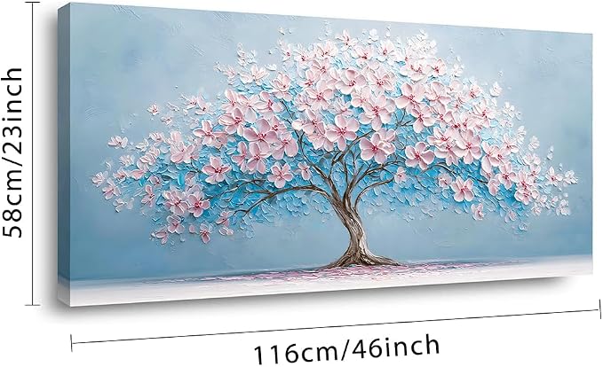 Ggaafet Pink Blue Tree Wall Art for Living Room Canvas Oil Painting Prints Beautiful Tree of Life Art Deco Modern Artwork Office Bedroom Family Dining Room Decor Large