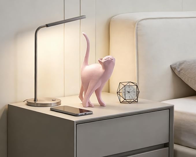 Pink Cat Statue Modern Abstract, Home Office Shelf Decor, 7-Inch Vibrant Assorted Colors, Easy to Match Any Decor Style