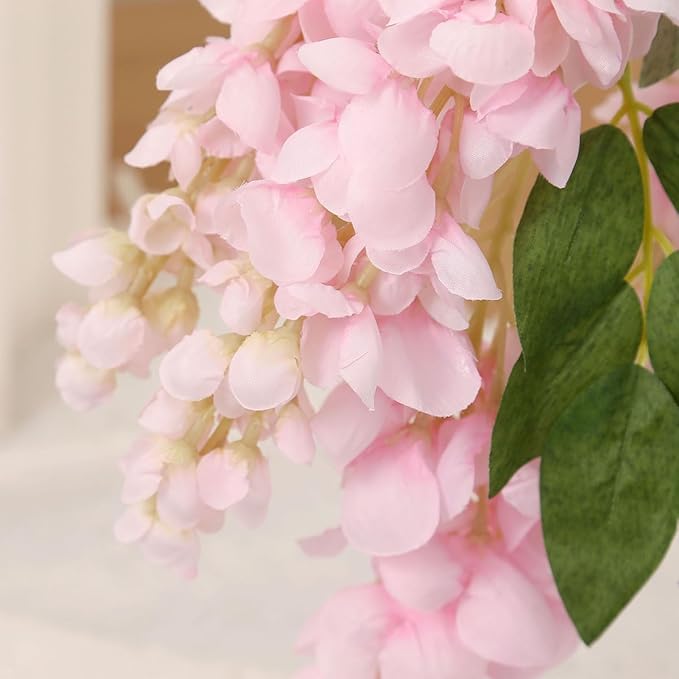 4pcs Large Size 47.2-inch Artificial Fake Wisteria Hanging Flower Garland Silk Flower String Home Party Decoration White Blue Pink Purple (Pink)