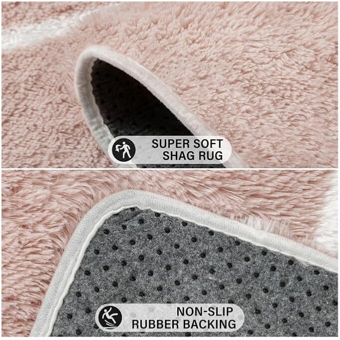 PureCozy 5x8 Checkered Rug for Bedroom Pink and White Modern Soft Area Rug Fluffy Non-Slip Carpet for Living Room Playroom Home Aesthetic Decor
